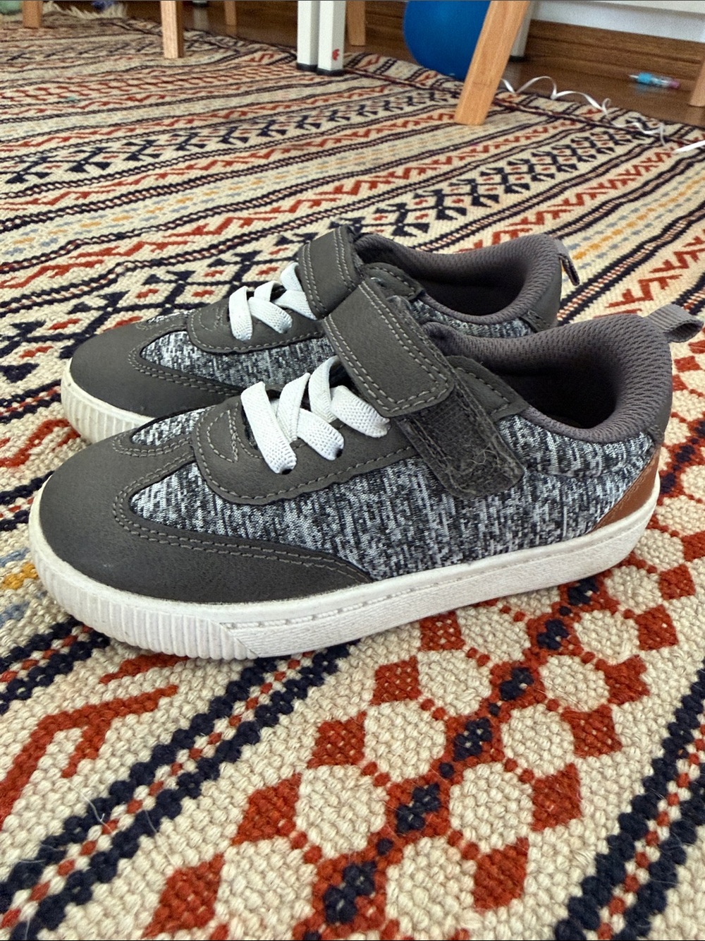 Carter's Gray Knit Sneakers with White Sole and Brown Heel Tab
